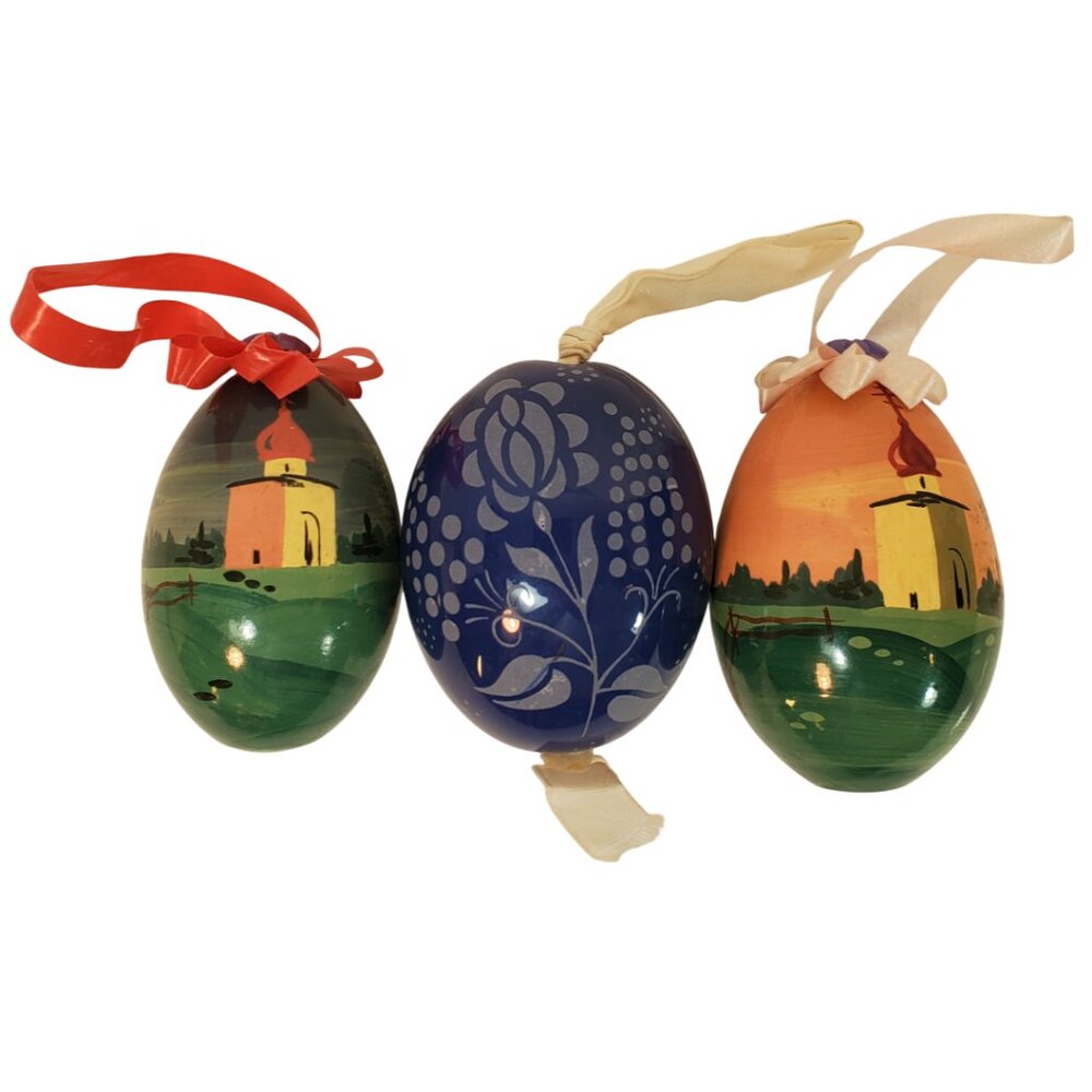 Painted Easter Egg Ornaments. Lot Of 3.
